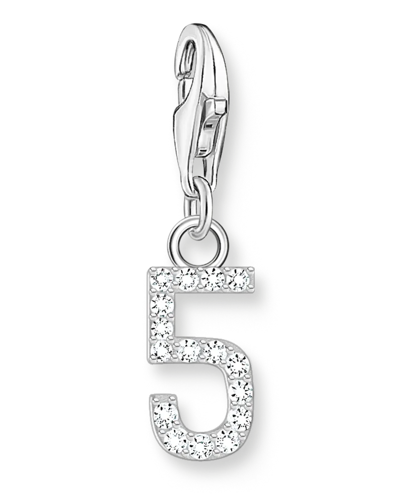 Thomas Sabo Damen Charm-Anhänger Zahl 5 mit weißen Steinen Silber, Sterlingsilber, Charm Club Collection Silberfarben
