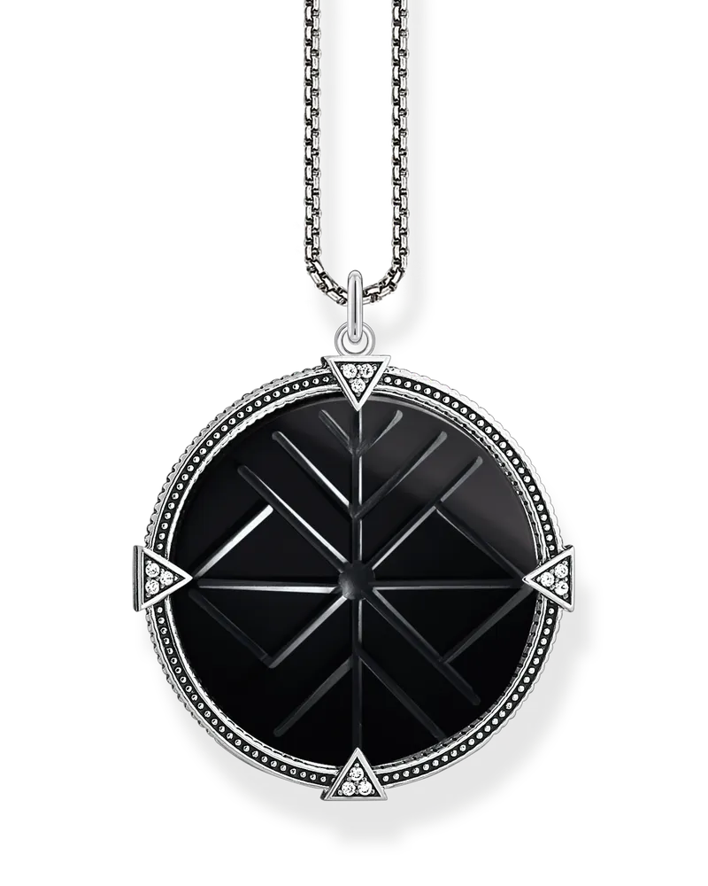 Thomas Sabo Herren Kette Vintage Coin schwarz, 925 Sterlingsilber geschwärzt/ Achat/ Zirkonia Schwarz