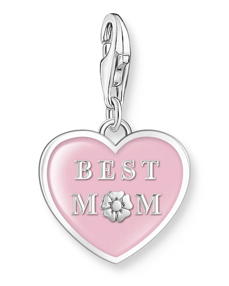Thomas Sabo Damen Charm-Anhänger pinkes Herz mit Best Mom Silber, Sterlingsilber, Charm Club Collection Pink