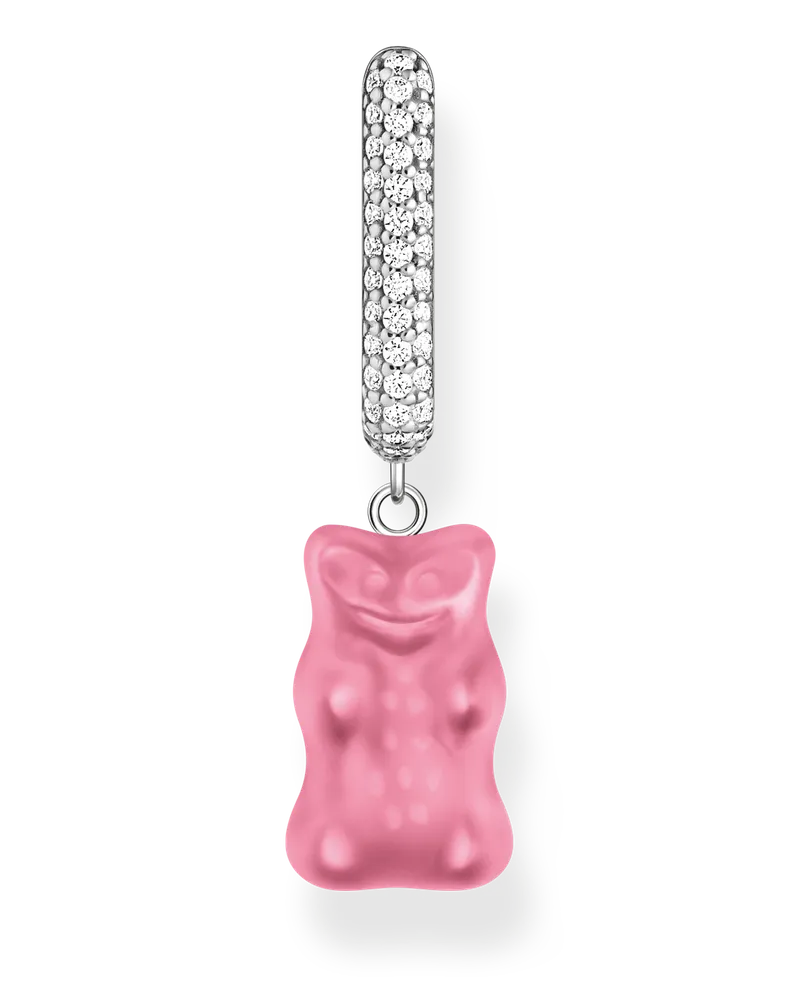 Thomas Sabo Damen Einzel-Creole mit pinkem Goldbären-Anhänger in Midiversion und Steinen Silber, Sterlingsilber / Glas Pink