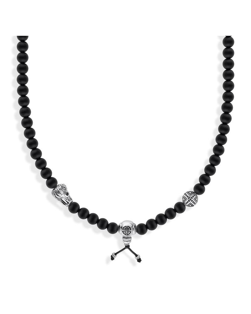 Thomas Sabo Herren Kette aus schwarzen Obsidian- und Silber-Beads geschwärzt, Sterlingsilber Schwarz