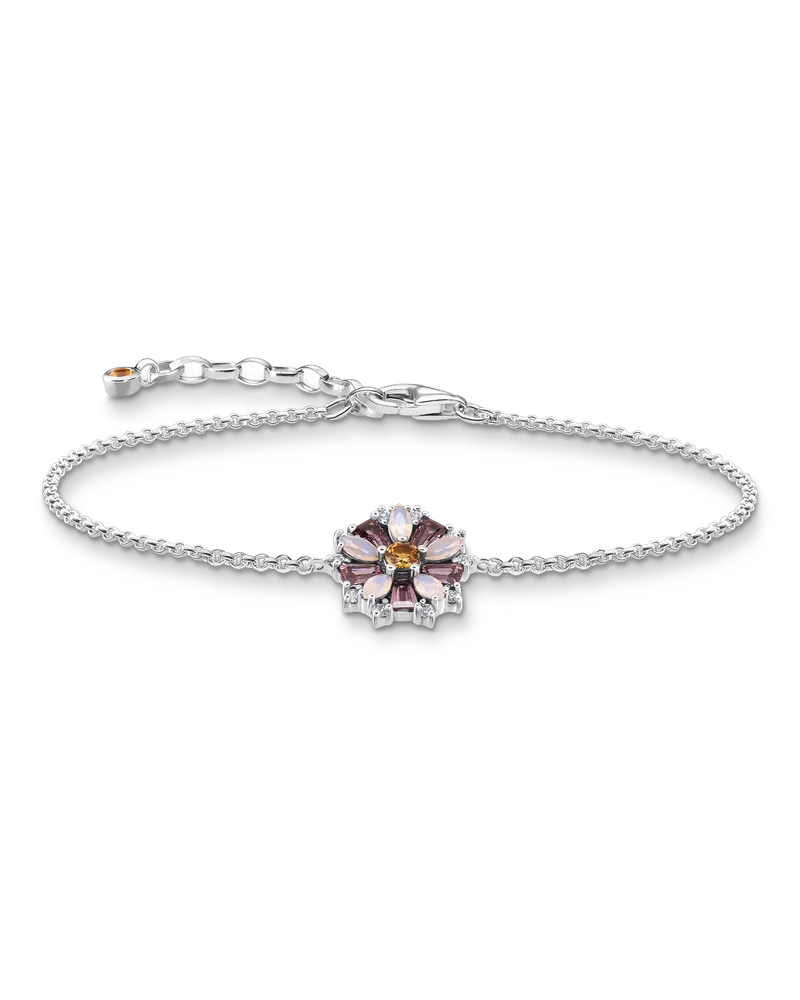 Thomas Sabo Damen Armband Blumen farbige Steine silber, 925 Sterlingsilber geschwärzt/ Glas-Keramik Stein/ Zirkonia Orange