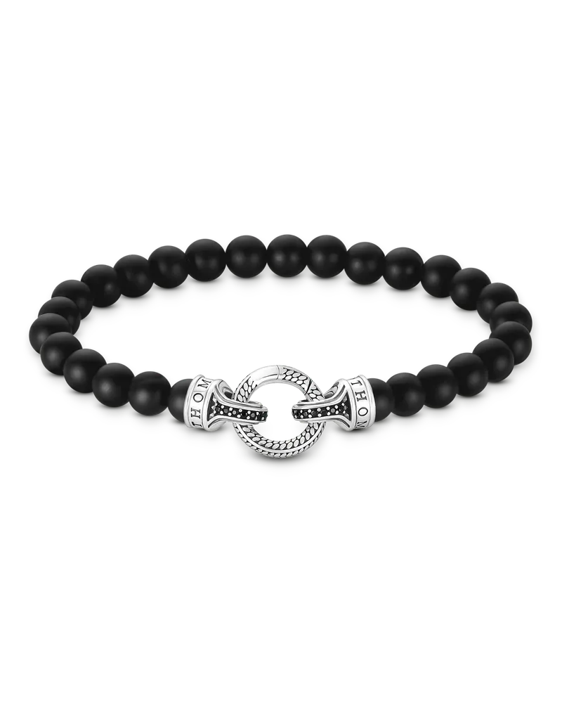 Thomas Sabo Herren Armband Obsidian-Beads Silber, Sterlingsilber Schwarz