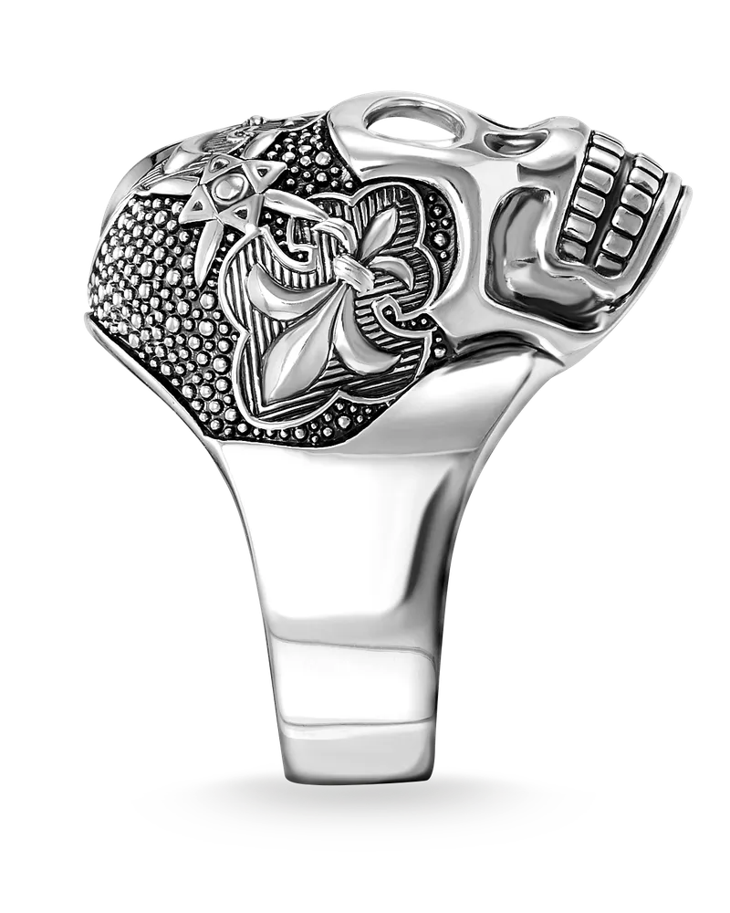Thomas Sabo Herren Ring Lilien Totenkopf, Sterlingsilber geschwärzt Schwarz