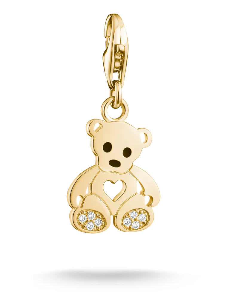 Thomas Sabo Charm Teddybär mit weißem Zirkonia – Original weiß 1119-M05-14 Gelbgoldfarben
