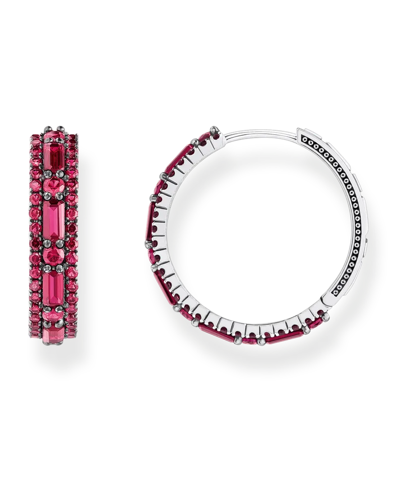 Thomas Sabo Damen Creolen mit rubinroten Steinen Silber geschwärzt, Sterlingsilber Silberfarben