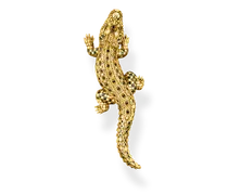Kettenanhänger Krokodil mit schwarzen Steinen vergoldet