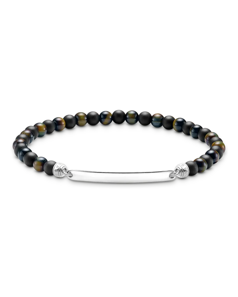 Thomas Sabo Herren Gravierbares Armband mit Obsidian- und Tigerauge-Beads, 372 Blau