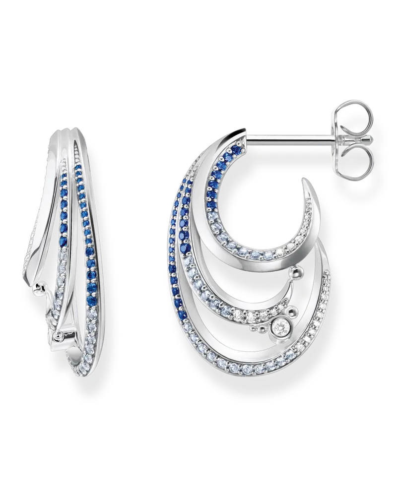 Thomas Sabo Damen Creolen Welle mit blauen Steinen, Sterlingsilber Dunkelblau