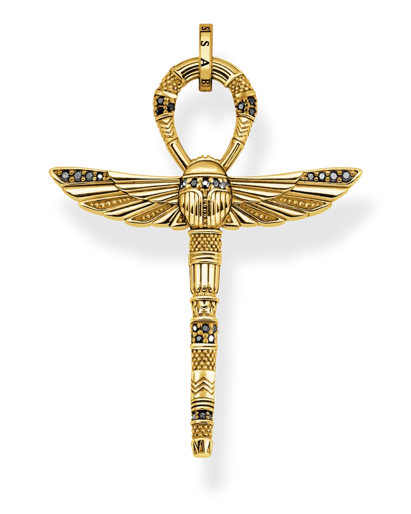 Thomas Sabo Herren Kettenanhänger Ankh mit Skarabäus vergoldet, Sterlingsilber Gelbgold vergoldet Gelbgoldfarben