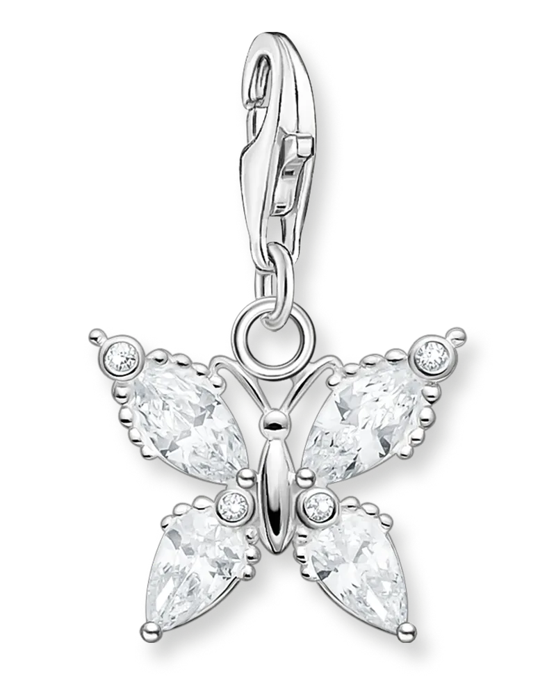 Thomas Sabo Damen Charm-Anhänger Schmetterling weiße Steine, Sterlingsilber Silberfarben