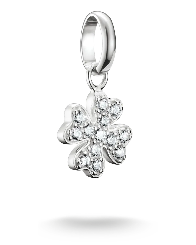 Thomas Sabo Damen Charm-Anhänger Glücksklee mit Steinen Connect Silber, Sterlingsilber Silberfarben