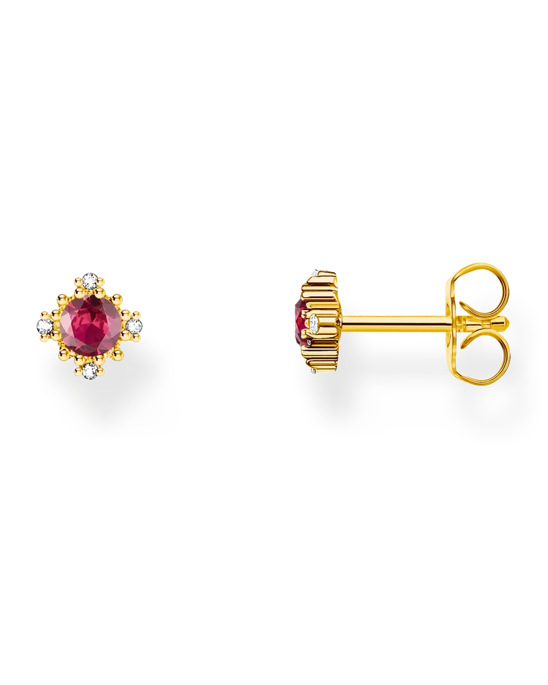 Thomas Sabo Damen Ohrstecker Vintage mit rotem Stein vergoldet, Sterlingsilber Gelbgold vergoldet Gelbgoldfarben