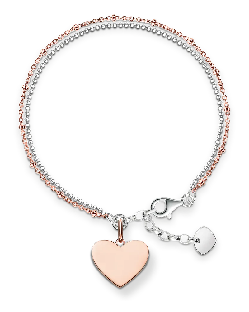 Thomas Sabo Damen Armband Herz roségold silber mit Gravur, Sterlingsilber Roségold vergoldet Roségoldfarben