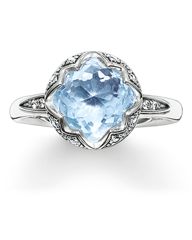 Thomas Sabo Damen Solitärring hellblauer Lotos, Sterlingsilber Blau