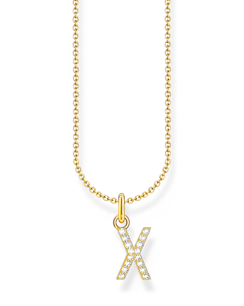 Thomas Sabo Damen Kette mit Buchstaben-Anhänger X vergoldet, Sterlingsilber Gelbgold vergoldet, Charming Collection Gelbgoldfarben