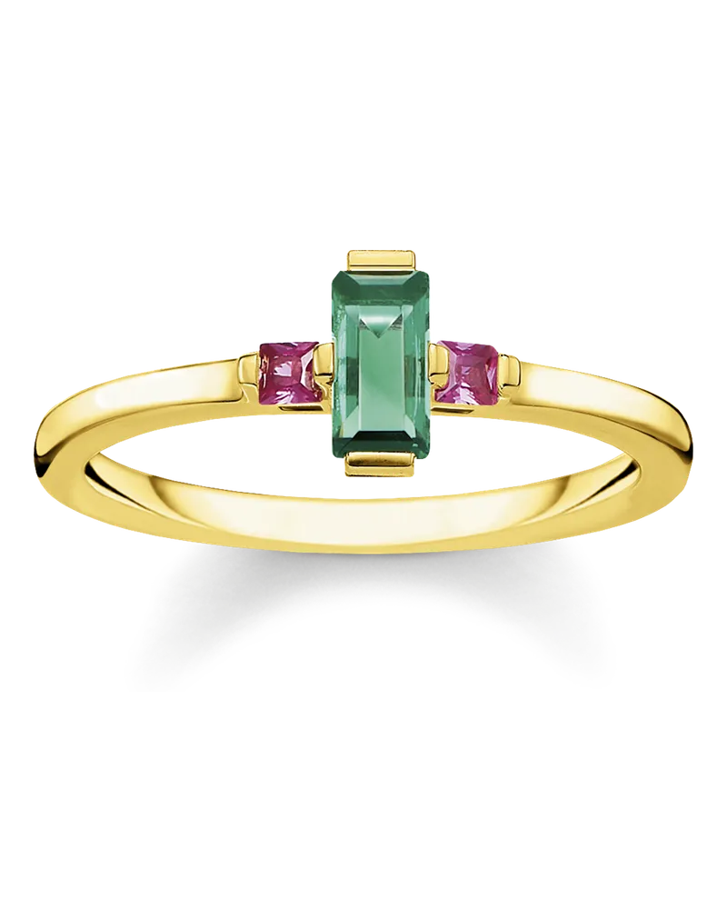 Thomas Sabo Damen Ring Stein Baguette-Schliff grün, Sterlingsilber Gelbgold vergoldet Gelbgoldfarben