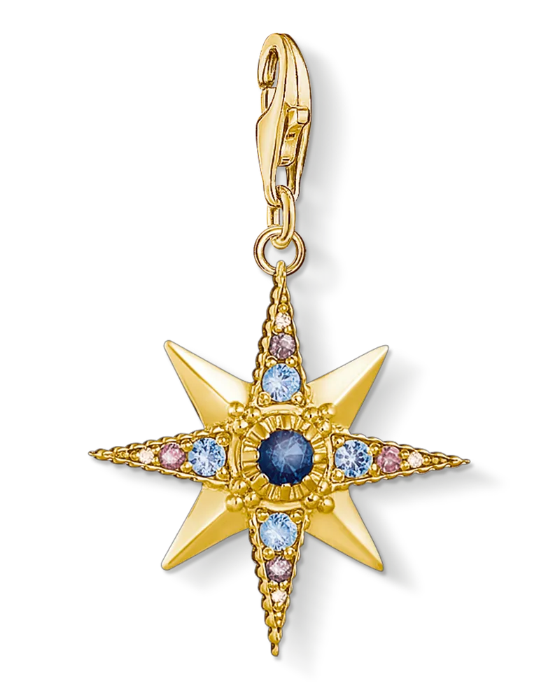 Thomas Sabo Damen Charm-Anhänger Royalty Stern, 925 Sterlingsilber, vergoldet Gelbgold/ Glas-Keramik Stein, Charm Club Collection Blau