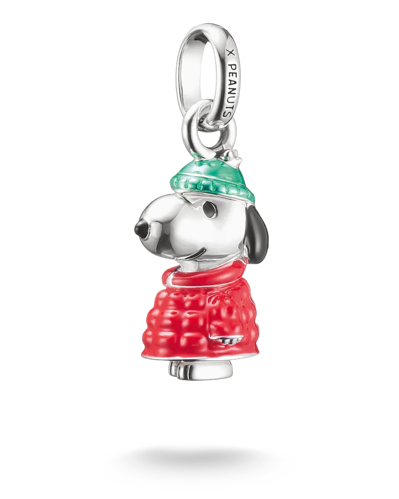 Thomas Sabo Herren Charm-Anhänger Snoopy Winterjacke PEANUTS Connect Silber, Sterlingsilber, Charm Club Collection Grün