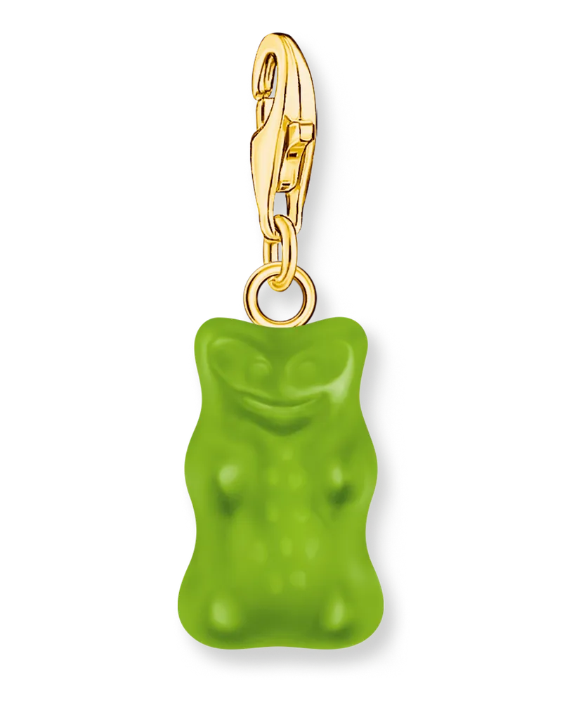 Thomas Sabo Damen Charm-Goldbären-Anhänger in Grün vergoldet, Sterlingsilber Gelbgold vergoldet, Charm Club Collection Gelbgoldfarben