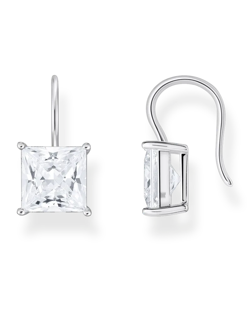 Thomas Sabo Damen Ohrhänger mit quadratischem Stein-Anhänger in Weiß Silber, Sterlingsilber Silberfarben