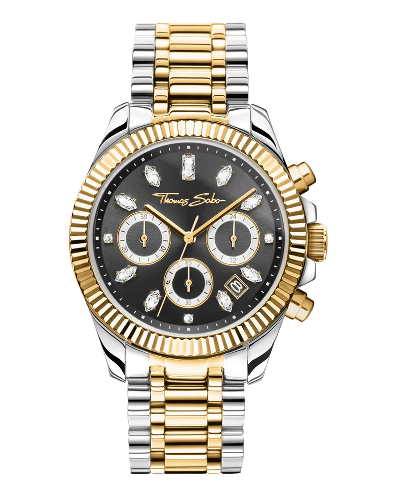 Thomas Sabo Herren Uhr Divine Chrono mit Zifferblatt in Schwarz gelbgoldfarben, Edelstahl Gelbgoldfarben