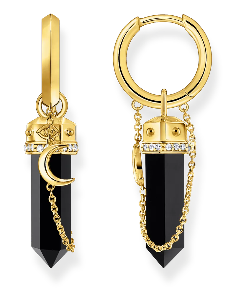 Thomas Sabo Damen Creolen mit Onyx-Anhänger und Kette vergoldet, Sterlingsilber Gelbgold vergoldet Gelbgoldfarben