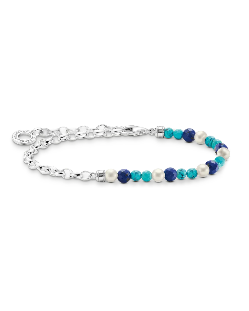 Thomas Sabo Damen Charm-Armband mit blauen Beads und weißen Perlen Silber, 056, Charm Club Collection Dunkelblau