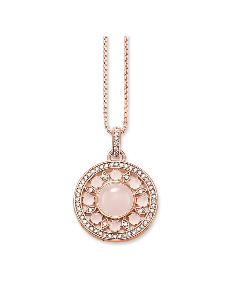 Thomas Sabo Damen Kette rosa Ornament, Sterlingsilber Roségold vergoldet Pink