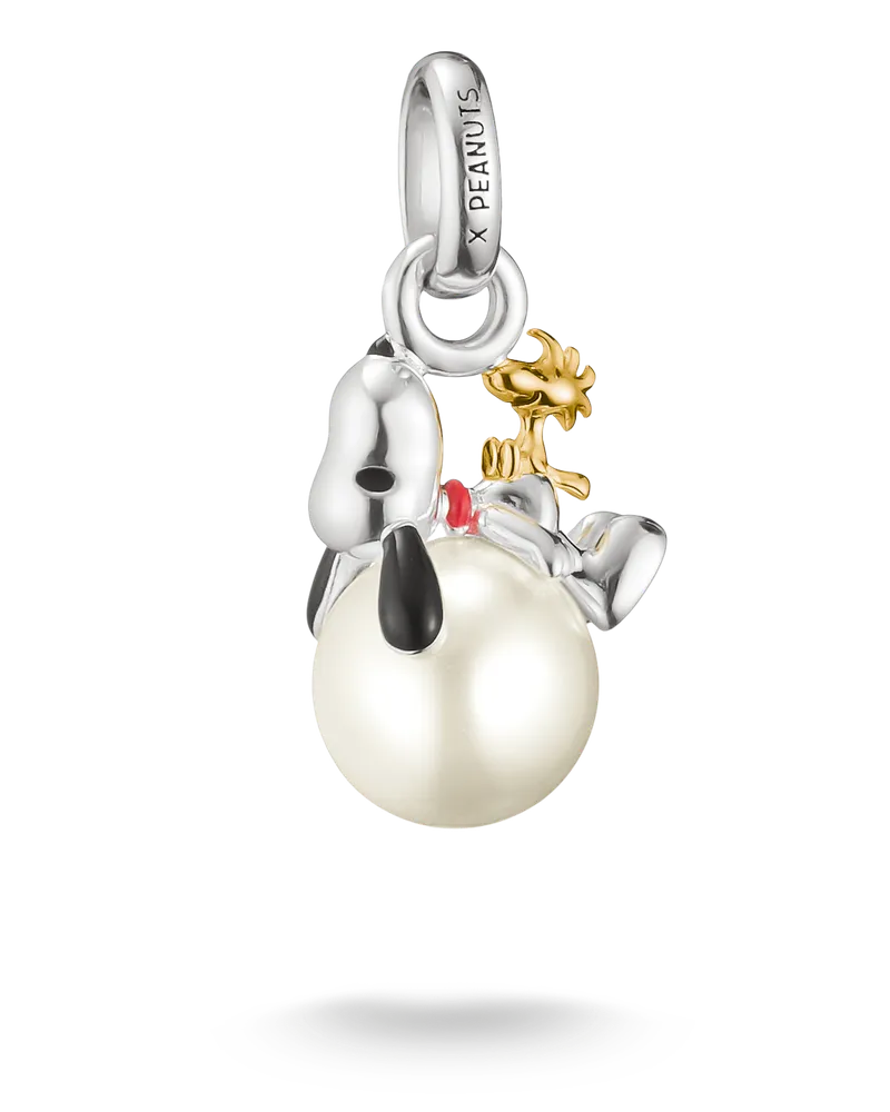Thomas Sabo Herren Charm-Anhänger mit Perle Snoopy & Woodstock Santa Edition PEANUTS Connect 18k Vergoldung, Sterlingsilber Gelbgold vergoldet, Charm Club Collection Gelbgoldfarben