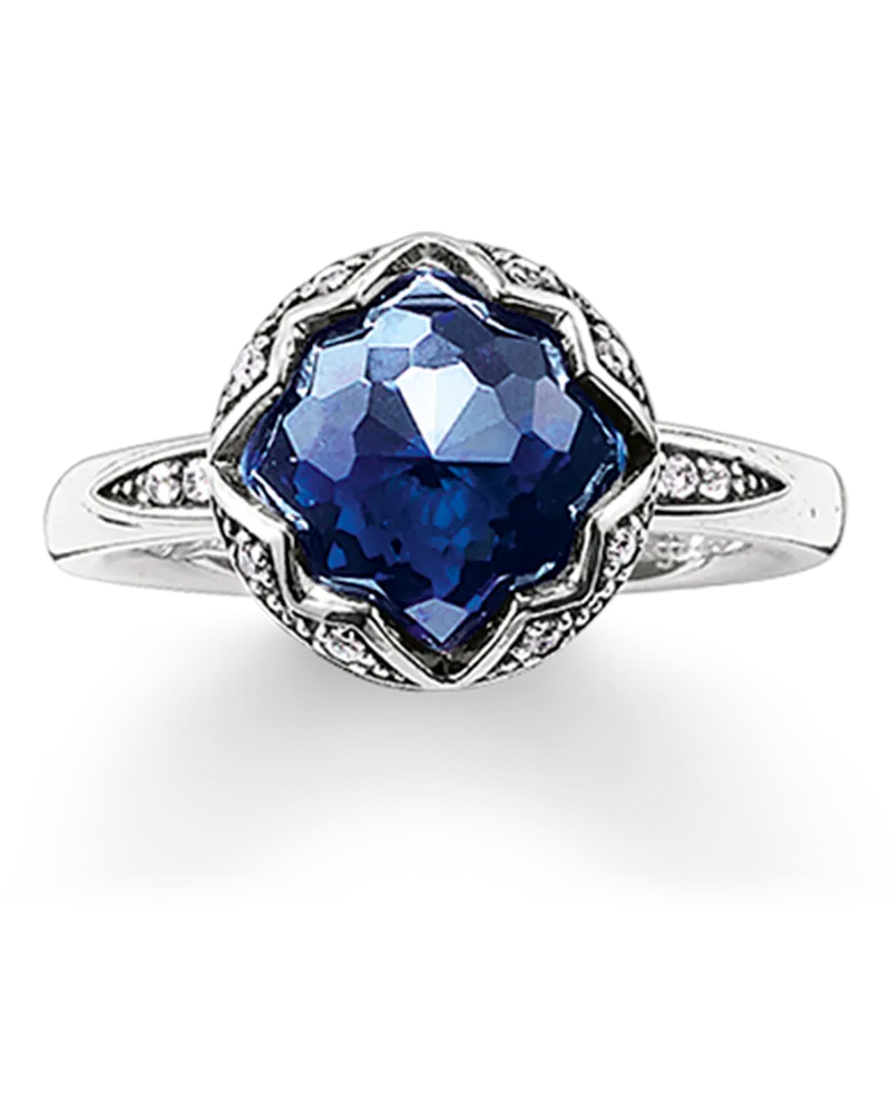 Thomas Sabo Damen Solitärring dunkelblauer Lotos, Sterlingsilber Blau