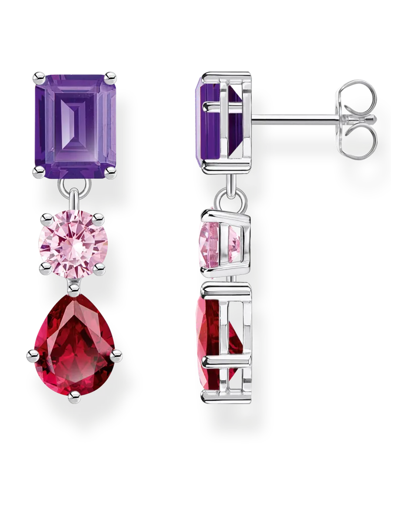 Thomas Sabo Damen Ohrring mit Steinen in Rot, Rosa und Violett, Sterlingsilber Pink