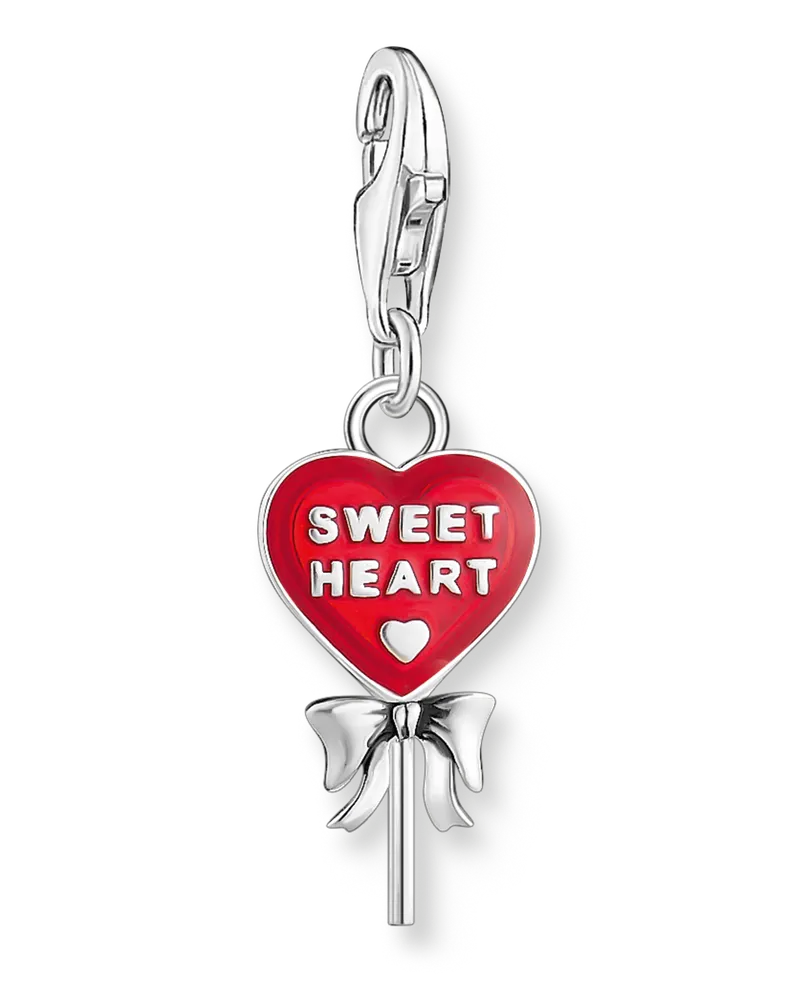 Thomas Sabo Damen Charm-Anhänger roter Herz-Lollipop Silber, Sterlingsilber, Charm Club Collection Rot