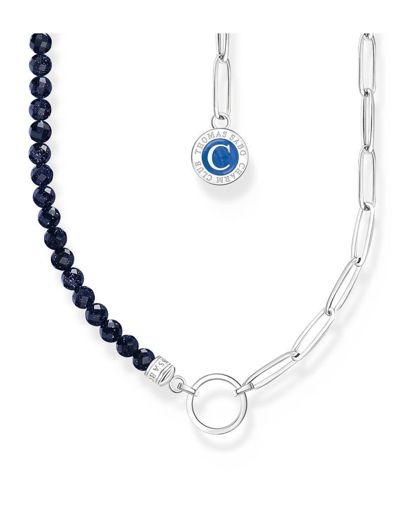 Thomas Sabo Damen Charm-Kette mit dunkelblauen Beads und Coin Silber, Sterlingsilber, Charm Club Collection Dunkelblau