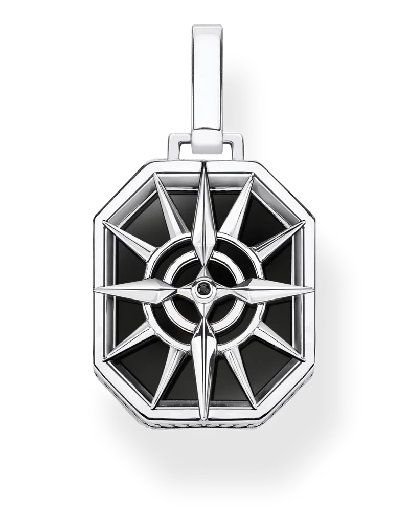 Thomas Sabo Herren Anhänger Kompass Stern schwarz, Sterlingsilber Schwarz