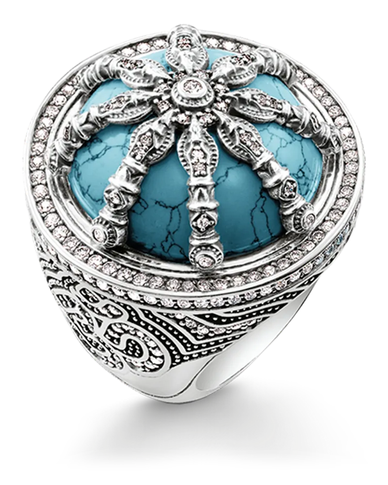 Thomas Sabo Damen Cocktailring türkis Karma Wheel, Sterlingsilber, Karma Beads Silberfarben