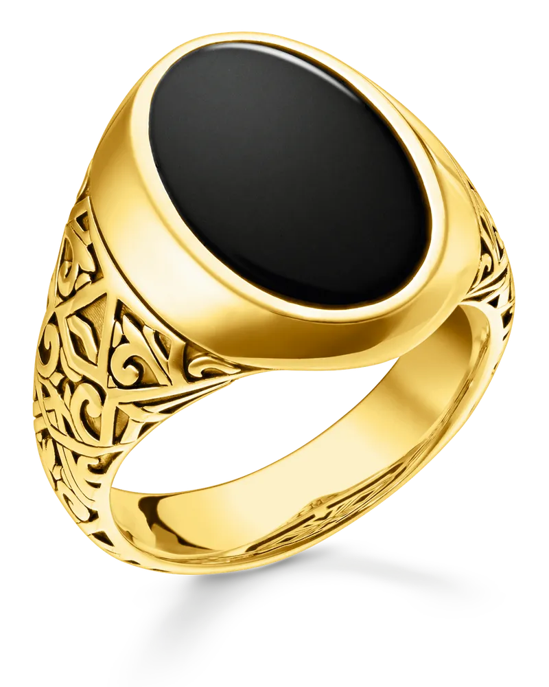 Thomas Sabo Herren Ring schwarz-gold, Sterlingsilber Gelbgold vergoldet Gelbgoldfarben