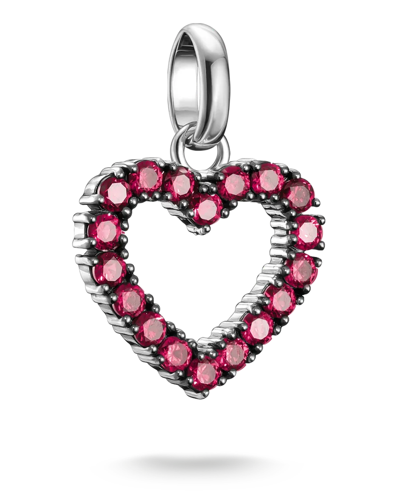 Thomas Sabo Damen Charm-Anhänger Herz mit roten Steinen Connect Silber, Sterlingsilber Rot