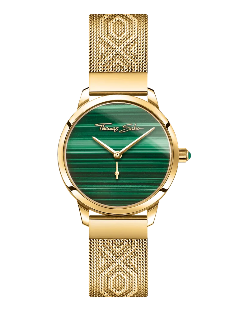 Thomas Sabo Damen Damenuhr Garden Spirit Malachit gelbgoldfarben, Edelstahl Dunkelgrün