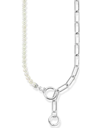 Thomas Sabo Collier aus Süßwasserzuchtperlen und Gliederkette mit weißen Steinen Silber Silberfarben