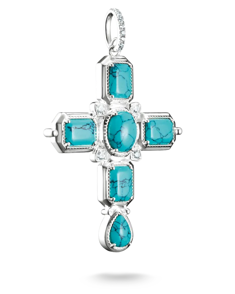 Thomas Sabo Damen Anhänger Kreuz Türkise Steine Zirkonia Silber, Sterlingsilber Silberfarben