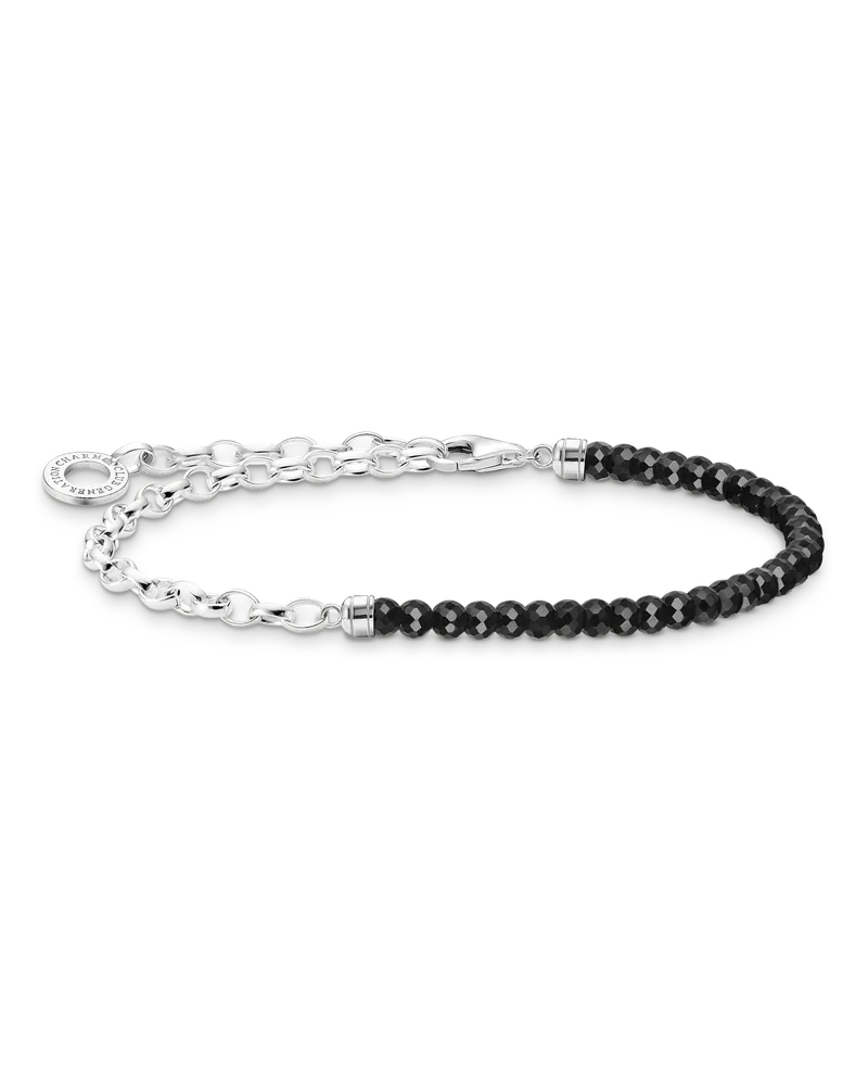 Thomas Sabo Damen Charm-Armband mit schwarzen Onyx-Beads Silber, Sterlingsilber, Charm Club Collection Schwarz