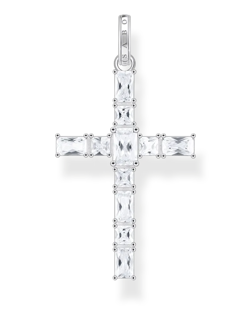 Thomas Sabo Damen Kreuzanhänger mit weißen Steinen Silber, Sterlingsilber Silberfarben