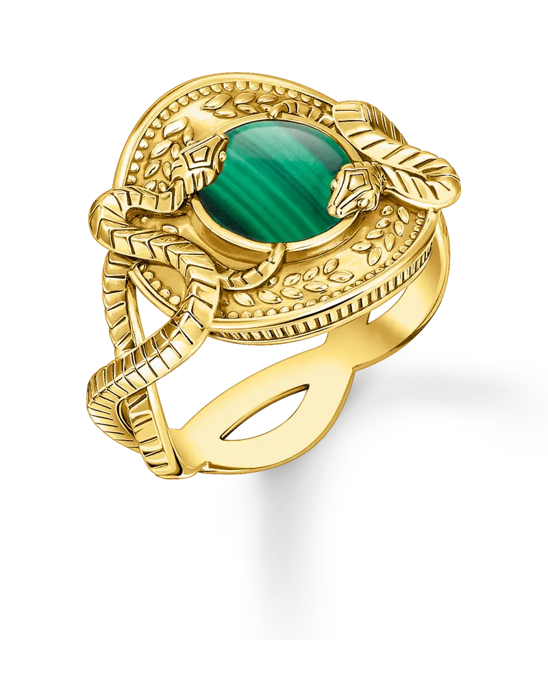 Thomas Sabo Damen Ring Schlange mit grünem Malachit vergoldet, Sterlingsilber Gelbgold vergoldet Gelbgoldfarben