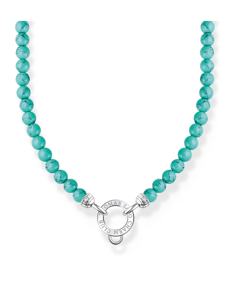 Thomas Sabo Damen Charm-Kette mit türkisen Beads Silber, Sterlingsilber, Charm Club Collection Silberfarben
