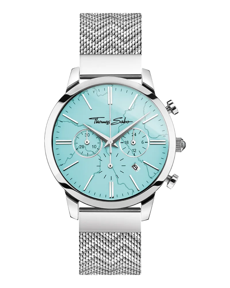 Thomas Sabo Herren Herrenuhr Chronograph Arizona Spirit türkis silberfarben, Edelstahl Silberfarben