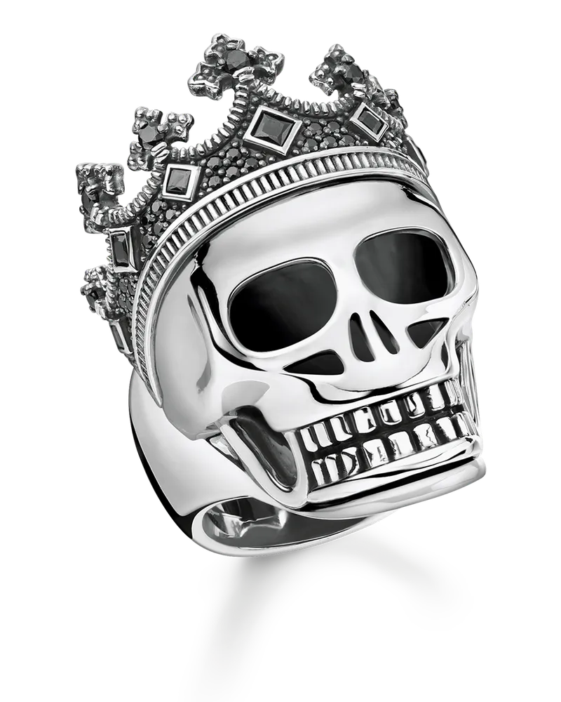 Thomas Sabo Herren Ring Totenkopf Krone, Sterlingsilber Schwarz