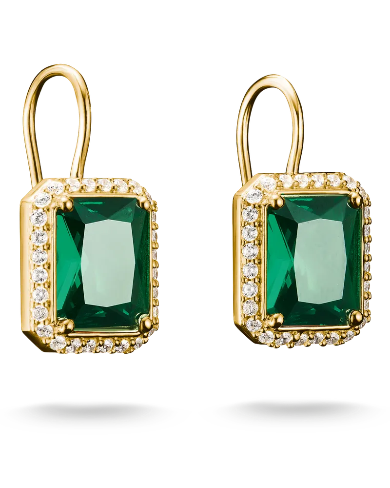 Thomas Sabo Damen Ohrringe Grüne Achteckige Steine 18k Vergoldung, Sterlingsilber Gelbgold vergoldet Gelbgoldfarben