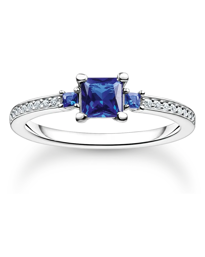 Thomas Sabo Damen Ring mit blauen und weissen Steinen silber, Sterlingsilber, Charming Collection Dunkelblau