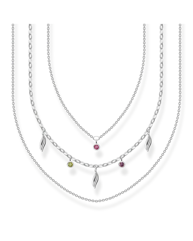 Thomas Sabo Damen Kette Layering Blätter silber, Sterlingsilber Grün